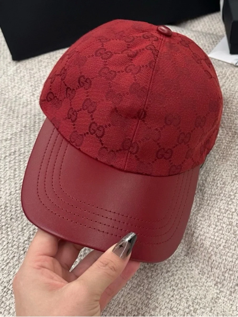Double G Designer Red Burgundy Letter Logo Monogram Baseball Hat Cap